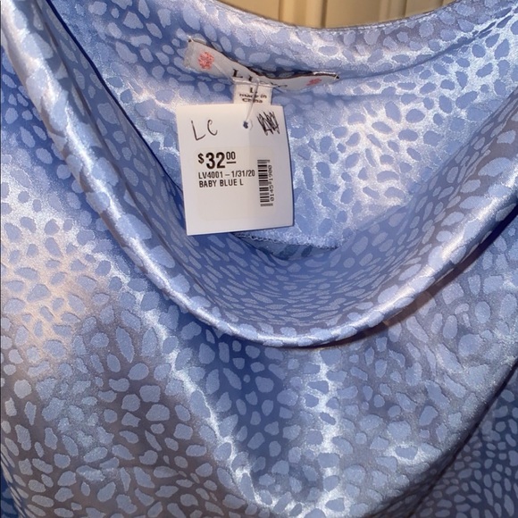 Baby Blue Leopard Silk Cowl Neck Tank - Picture 2 of 3